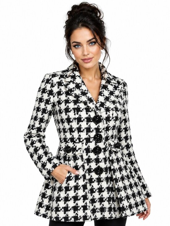 Candie's Jackets & Blazers - Vintage Candies Size M Black Ivory Big Houndstooth Peacoat Jacket Wool 90s
